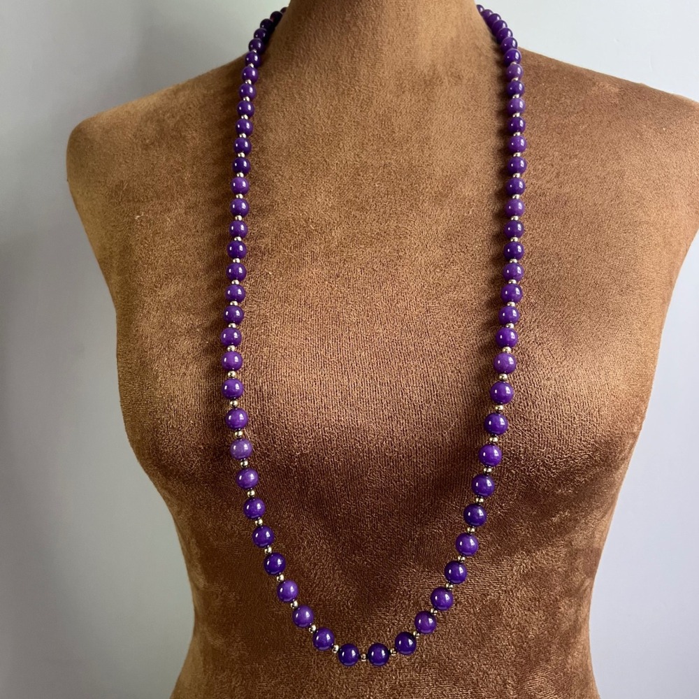 Vintage Purple Glass Bead Continuous Strand Necklace 34" Whimsical